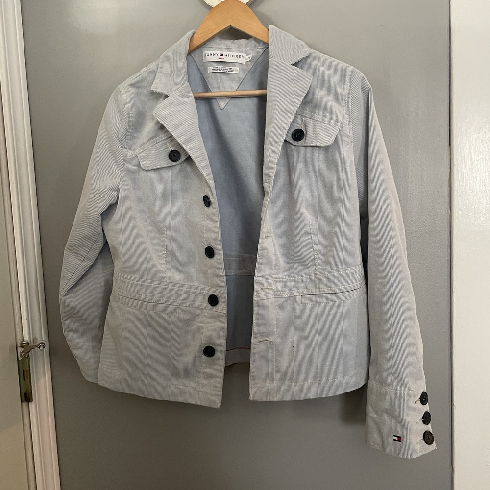 Vintage Tommy Hilfiger Blue Corduroy Jacket Women's Size Large Made In Hong Kong